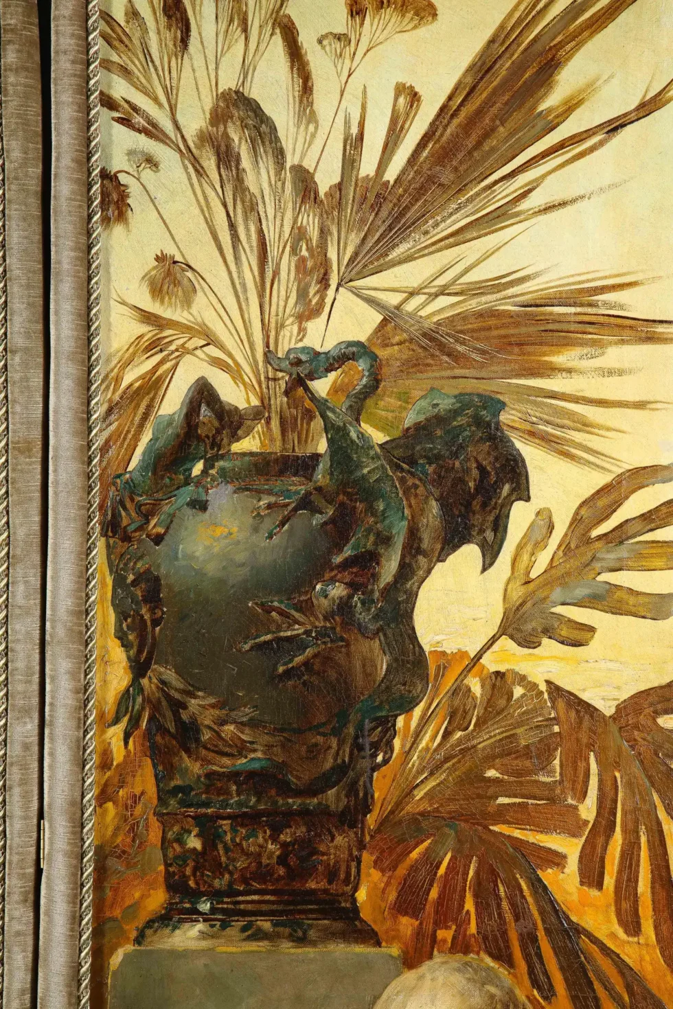 Palatial and Opulent Belle Epoque Giltwood & Oil on Canvas Three-Panel Screen - Image 15