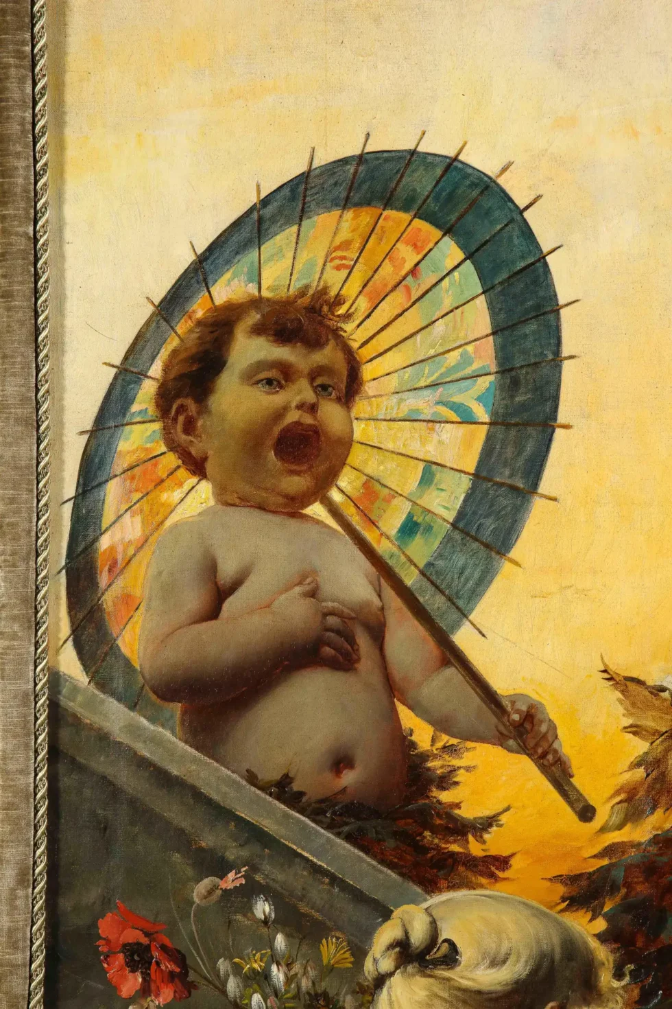 Palatial and Opulent Belle Epoque Giltwood & Oil on Canvas Three-Panel Screen - Image 14