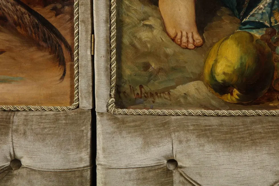 Palatial and Opulent Belle Epoque Giltwood & Oil on Canvas Three-Panel Screen - Image 6