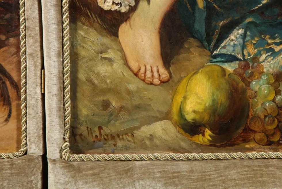 Palatial and Opulent Belle Epoque Giltwood & Oil on Canvas Three-Panel Screen - Image 5