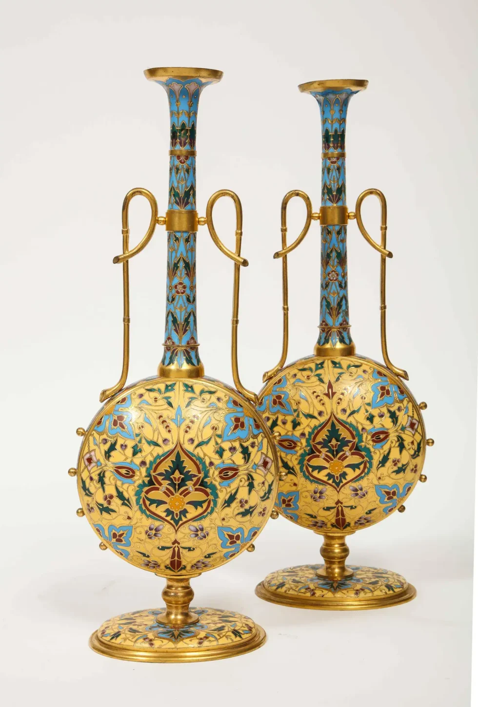 Extremely Rare Pair of Ferdinand Barbedienne Ormolu and Champleve Enamel Vases - Image 20