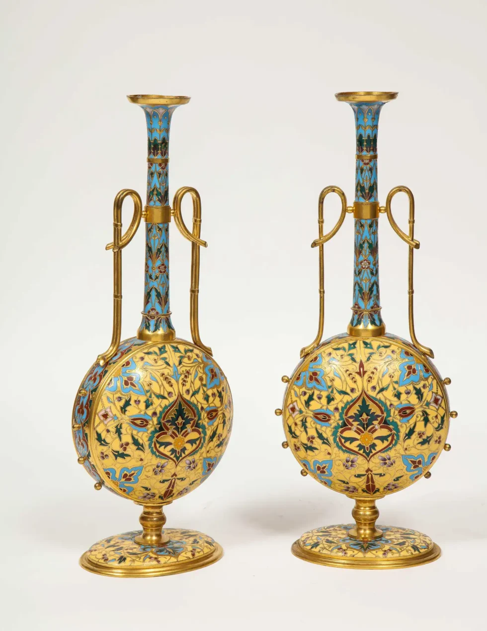 Extremely Rare Pair of Ferdinand Barbedienne Ormolu and Champleve Enamel Vases - Image 19