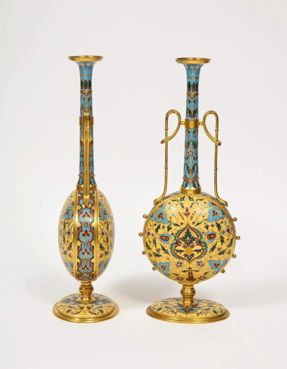 Extremely Rare Pair of Ferdinand Barbedienne Ormolu and Champleve Enamel Vases - Image 18
