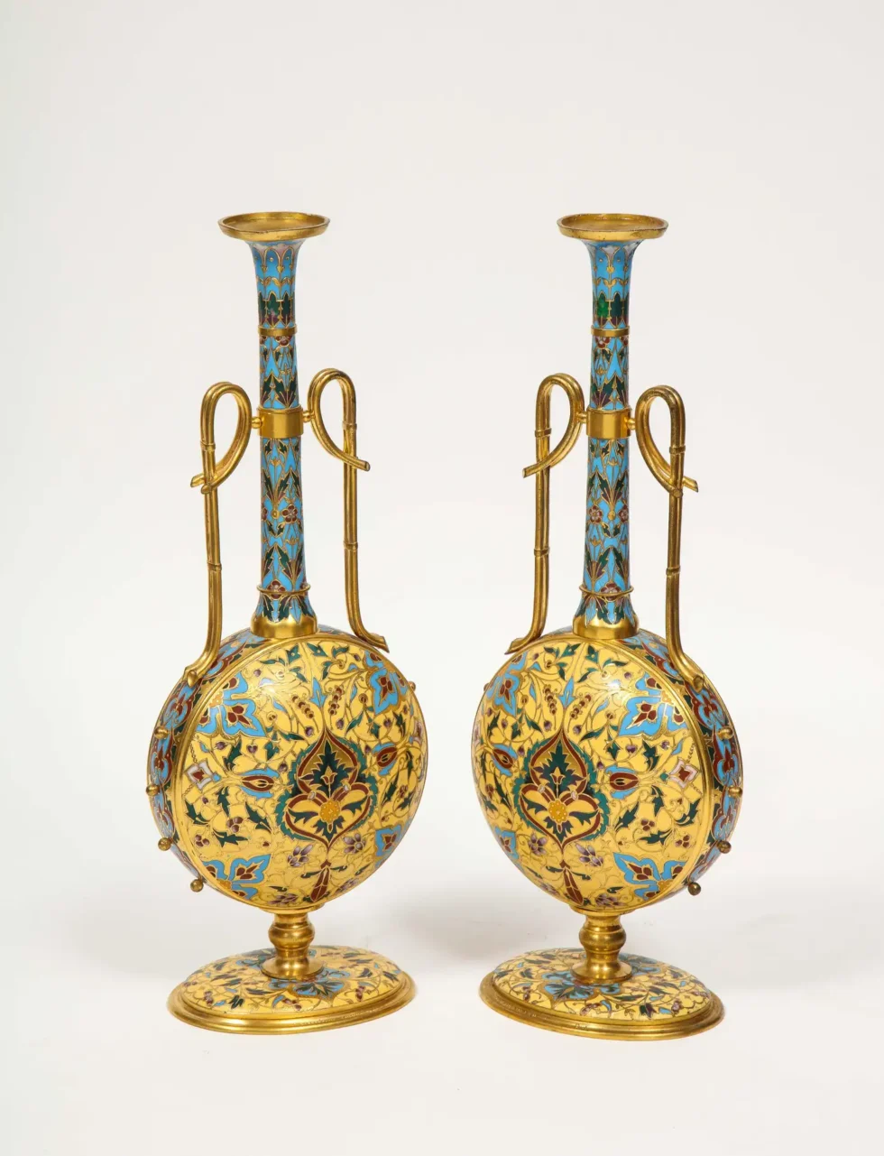 Extremely Rare Pair of Ferdinand Barbedienne Ormolu and Champleve Enamel Vases - Image 16