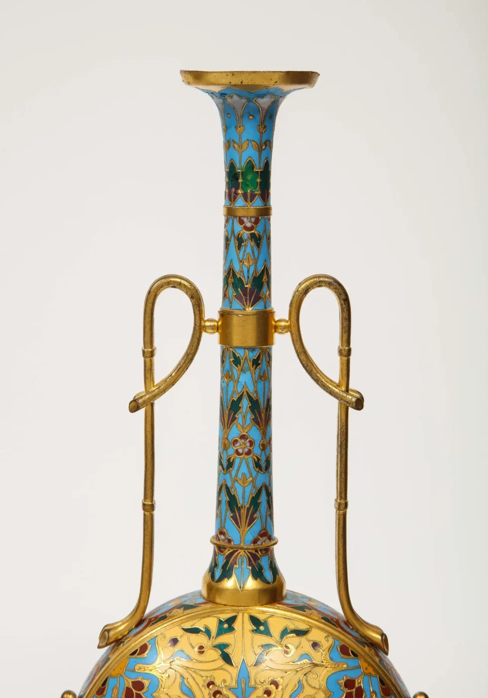 Extremely Rare Pair of Ferdinand Barbedienne Ormolu and Champleve Enamel Vases - Image 11