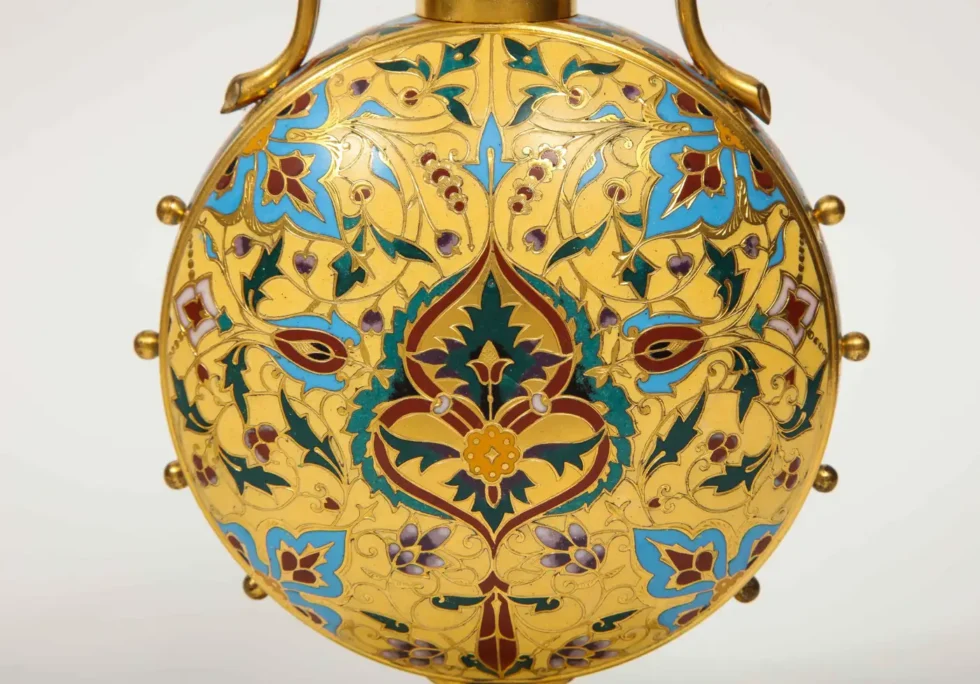 Extremely Rare Pair of Ferdinand Barbedienne Ormolu and Champleve Enamel Vases - Image 10