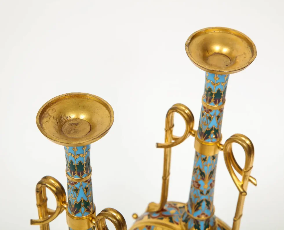 Extremely Rare Pair of Ferdinand Barbedienne Ormolu and Champleve Enamel Vases - Image 7