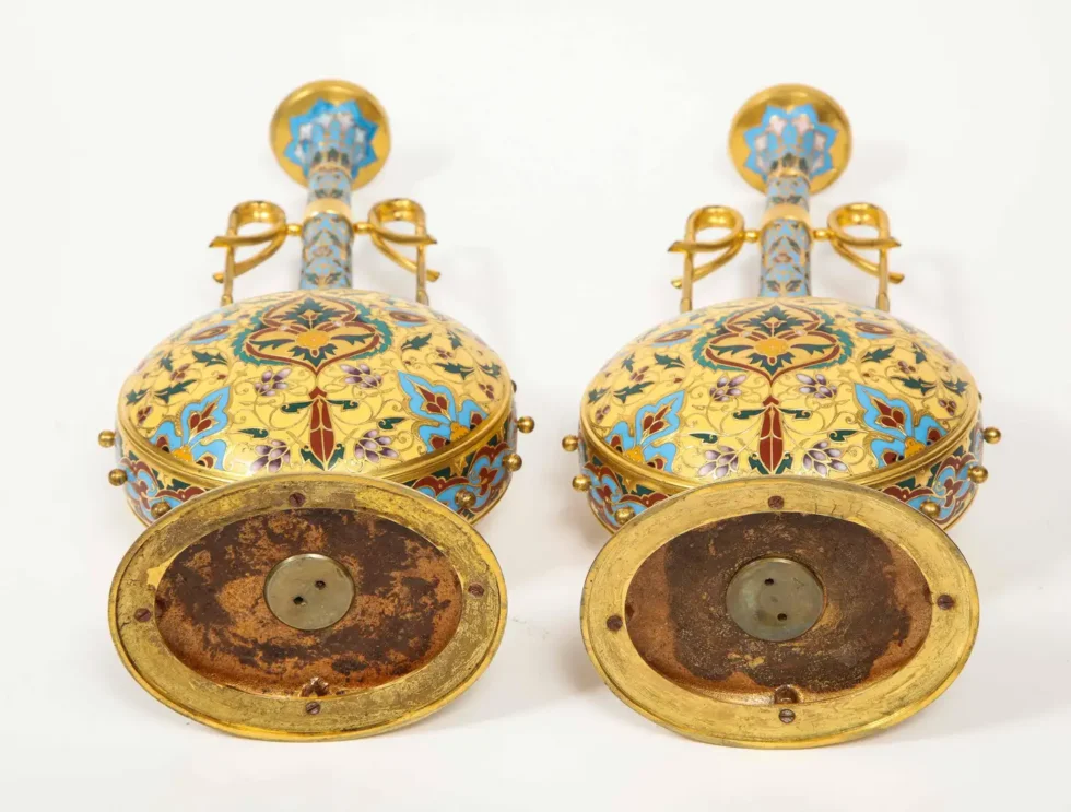 Extremely Rare Pair of Ferdinand Barbedienne Ormolu and Champleve Enamel Vases - Image 6