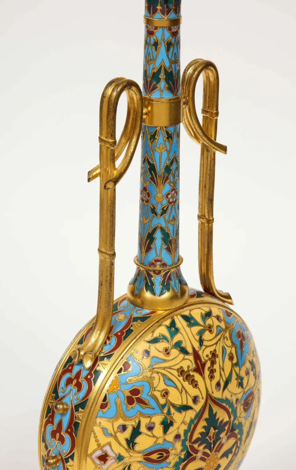 Extremely Rare Pair of Ferdinand Barbedienne Ormolu and Champleve Enamel Vases - Image 5