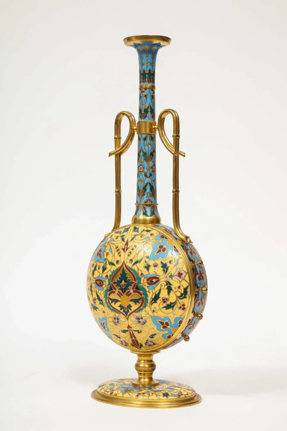 Extremely Rare Pair of Ferdinand Barbedienne Ormolu and Champleve Enamel Vases - Image 4