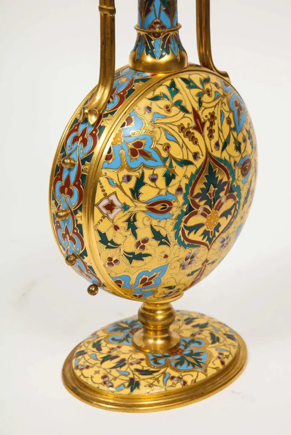 Extremely Rare Pair of Ferdinand Barbedienne Ormolu and Champleve Enamel Vases - Image 3