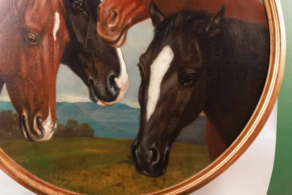 Frederick Rondel (American 1826-1892) A Large, Rare Painting of "Four Horses" - Image 8