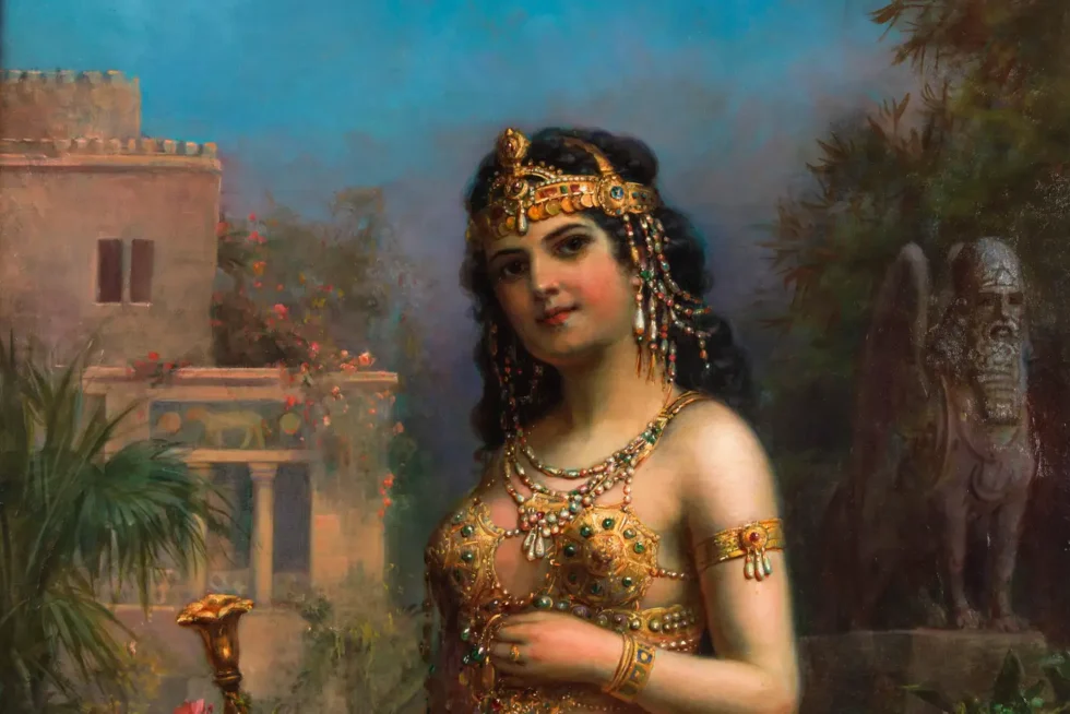 Emanuel Oberhauser (Austrian, 1854 – 1919) Full Length “Orientalist Queen” Oil - Image 2