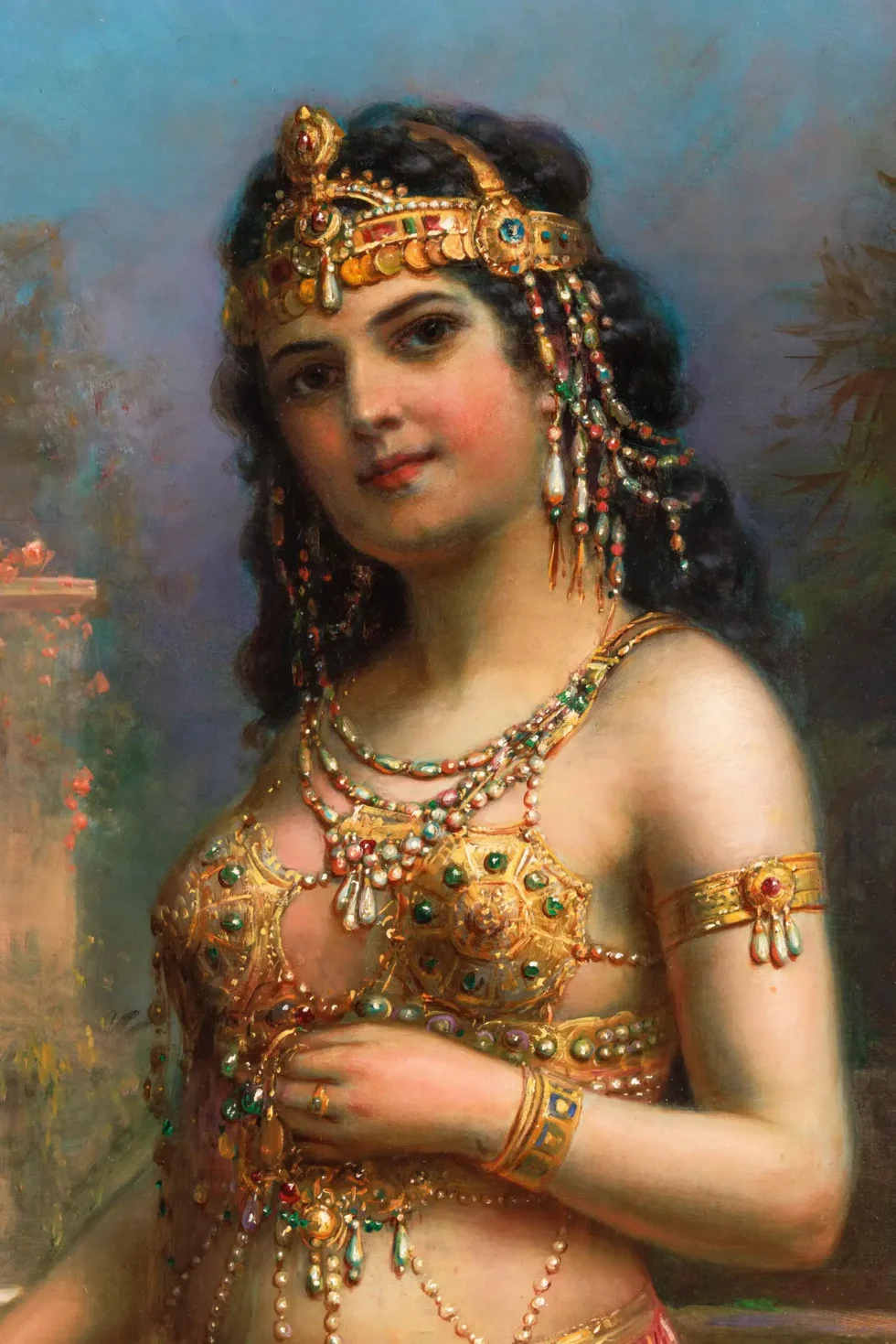 Emanuel Oberhauser (Austrian, 1854 – 1919) Full Length “Orientalist Queen” Oil - Image 12