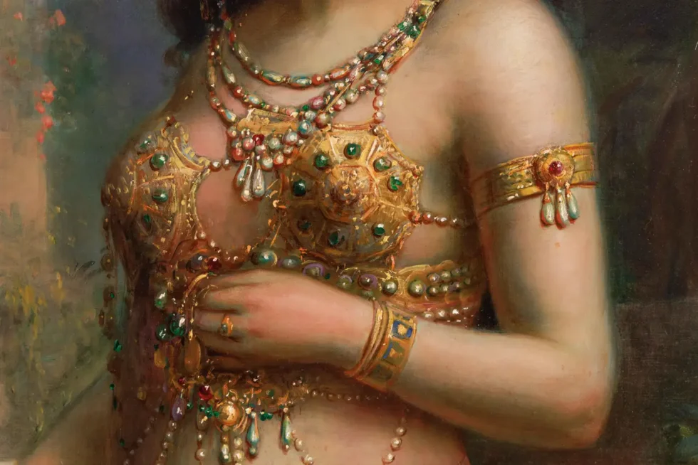 Emanuel Oberhauser (Austrian, 1854 – 1919) Full Length “Orientalist Queen” Oil - Image 4