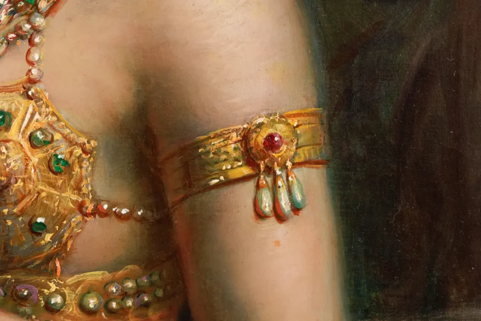 Emanuel Oberhauser (Austrian, 1854 – 1919) Full Length “Orientalist Queen” Oil - Image 3