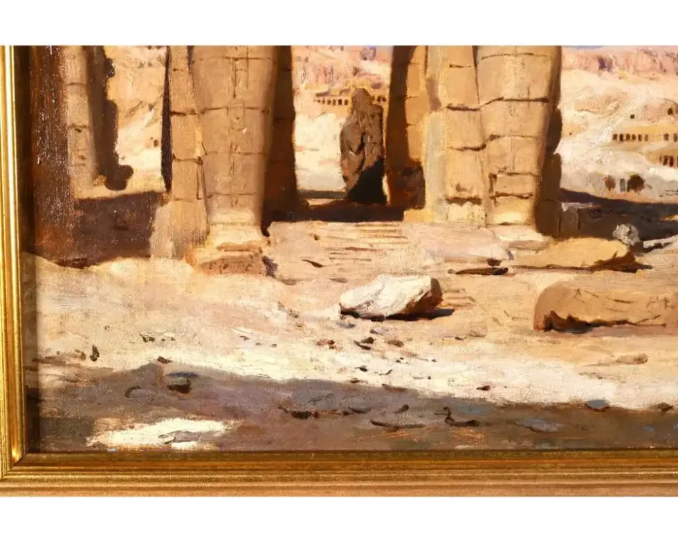 "Colossi of Memnon, Egypt" Rare Orientalist Landscape Painting - Image 5