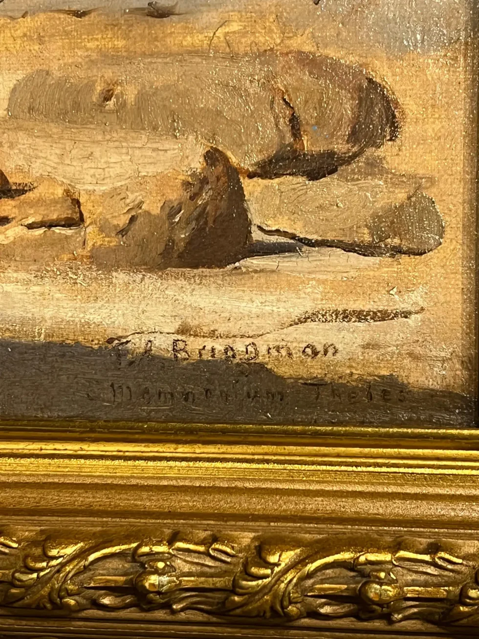 "Colossi of Memnon, Egypt" Rare Orientalist Landscape Painting - Image 4