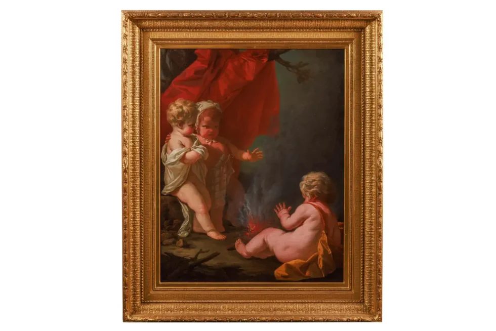 Circle of Jean Honore Fragonard (1732–1806) A Painting of Three Putti and Fire C. 1795