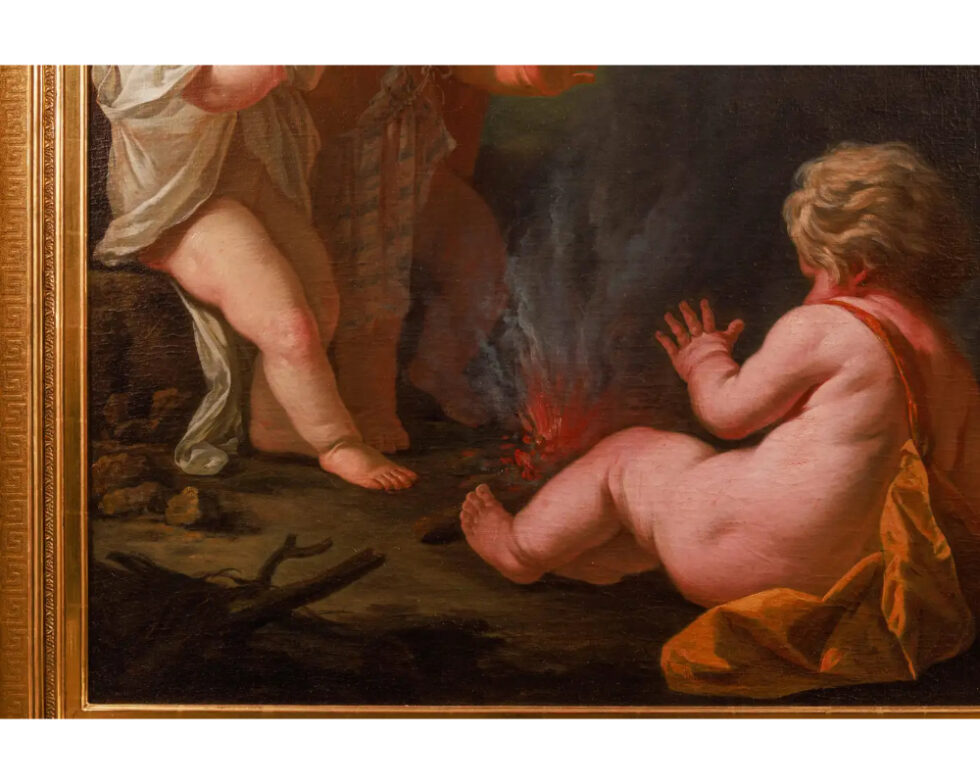 Circle of Jean Honore Fragonard (1732–1806) A Painting of Three Putti and Fire C. 1795 - Image 4