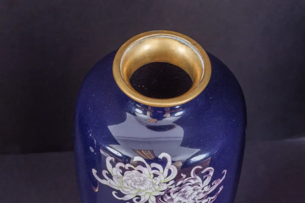 An Exquisite Pair Of Japanese Cloisonné Enamel Vases with Chrysanthemum Blossoms - Image 2