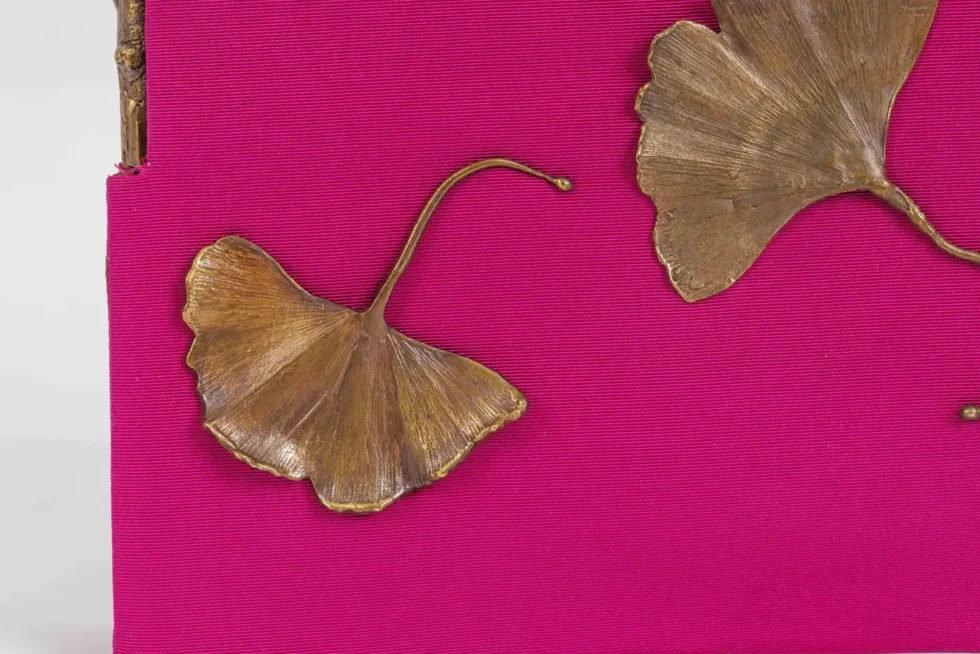 Claude Lalanne (French, 1925-2019) A Rare Pink Silk and Bronze Ginkgo Handbag - Image 5