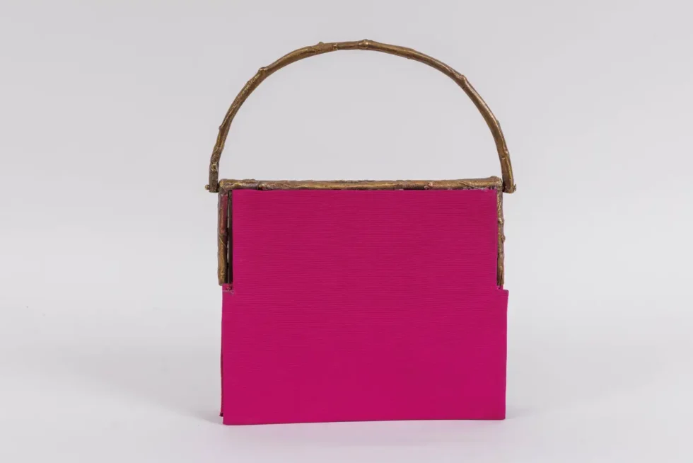 Claude Lalanne (French, 1925-2019) A Rare Pink Silk and Bronze Ginkgo Handbag - Image 10