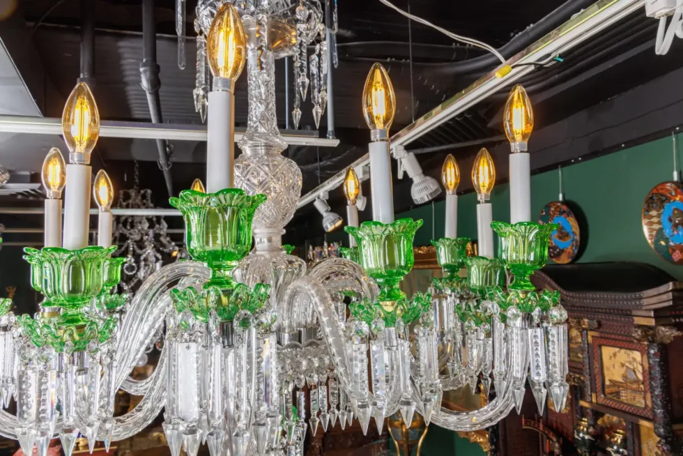 Cristalleries De Baccarat, a Large French Green and Clear Cut-Crystal Chandelier - Image 3