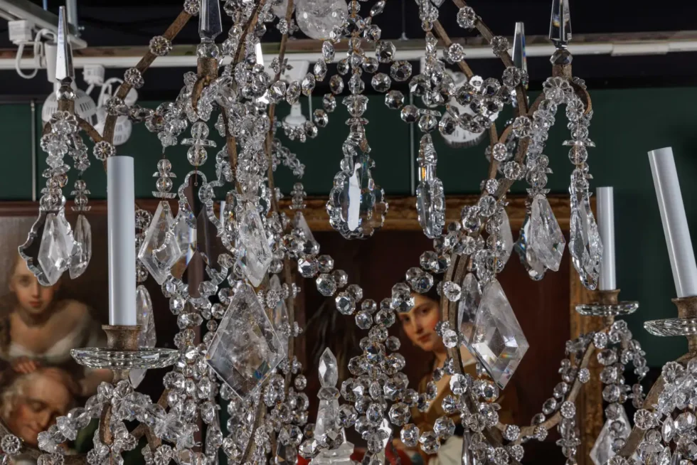 A Large and Exceptional Pair of French Rock Crystal and Glass Chandeliers - Image 9
