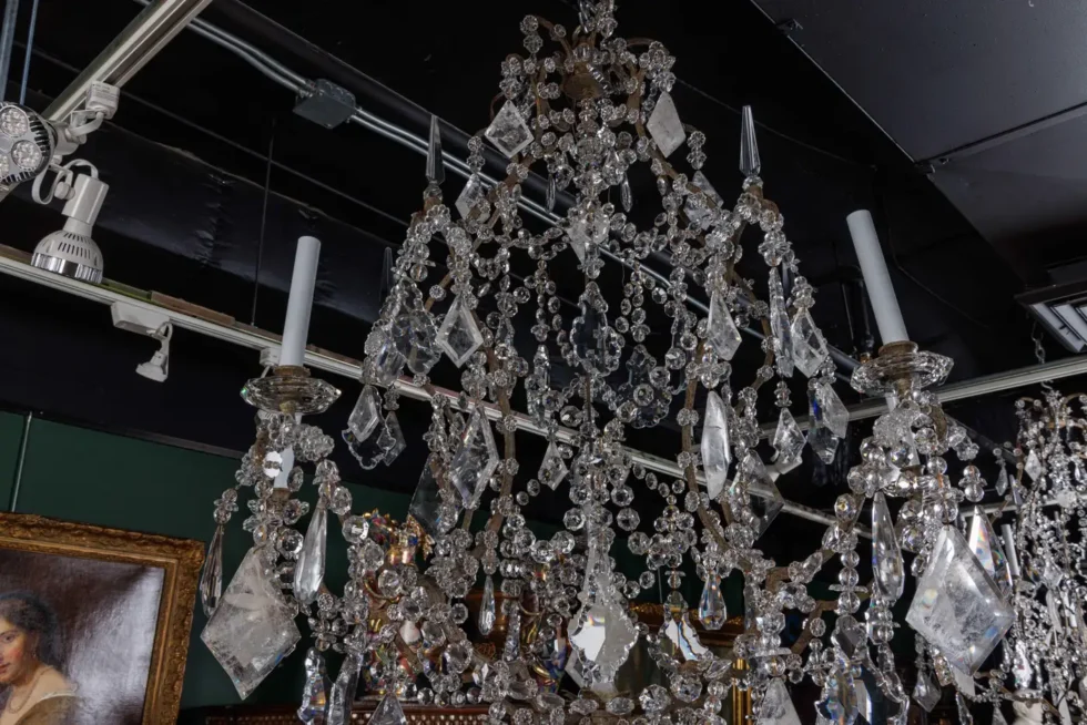 A Large and Exceptional Pair of French Rock Crystal and Glass Chandeliers - Image 11