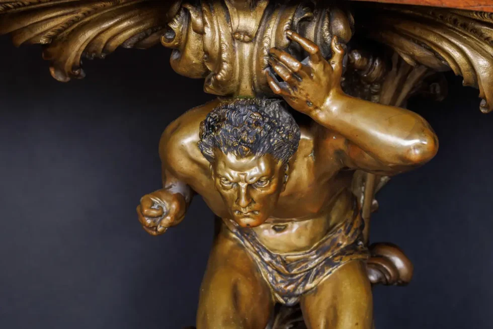 An Important Italian Kingwood and Patinated Bronze Figural Table, Circa 1870 - Image 2