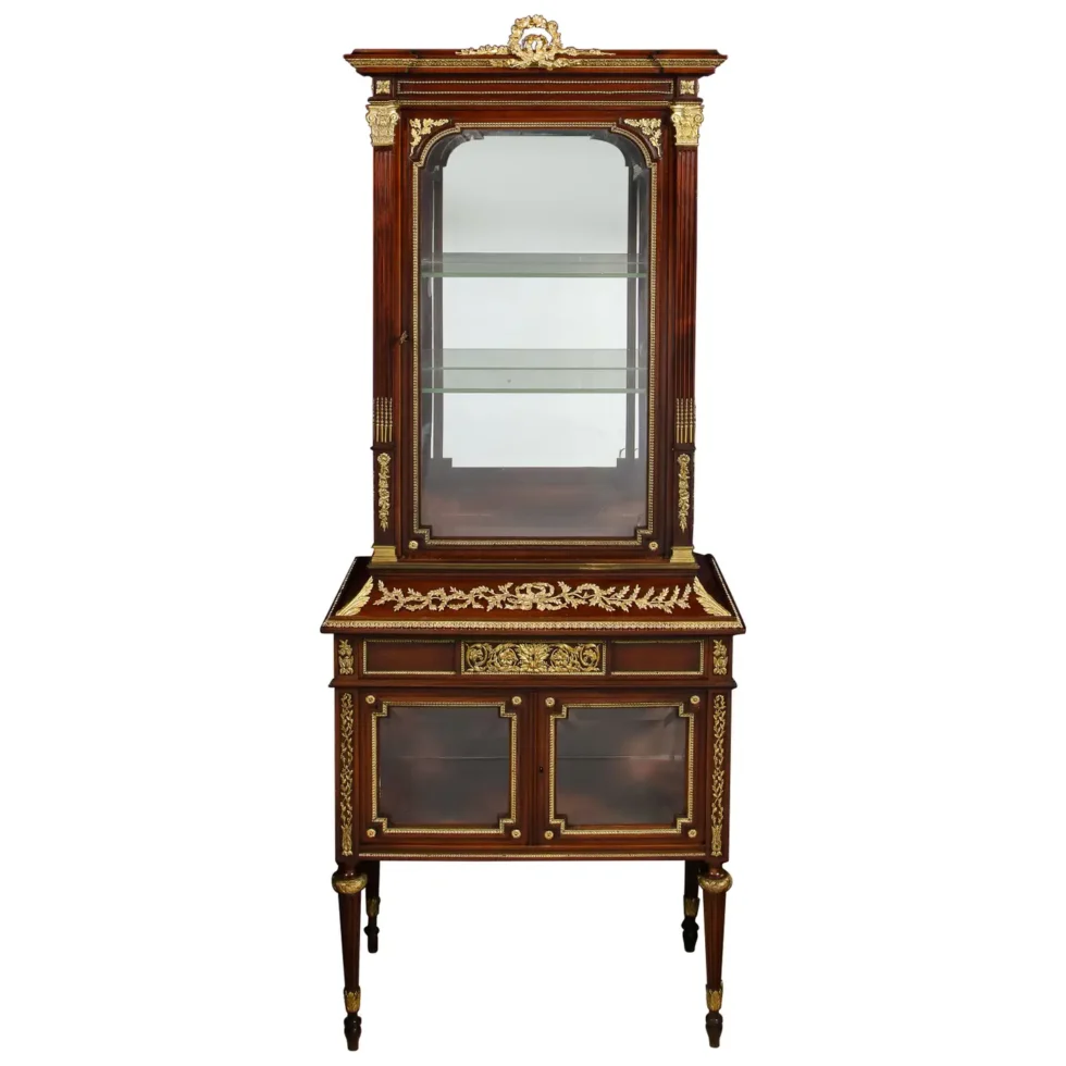 Exquisite French Ormolu-Mounted Mahogany and Glass Vitrine Cabinet
