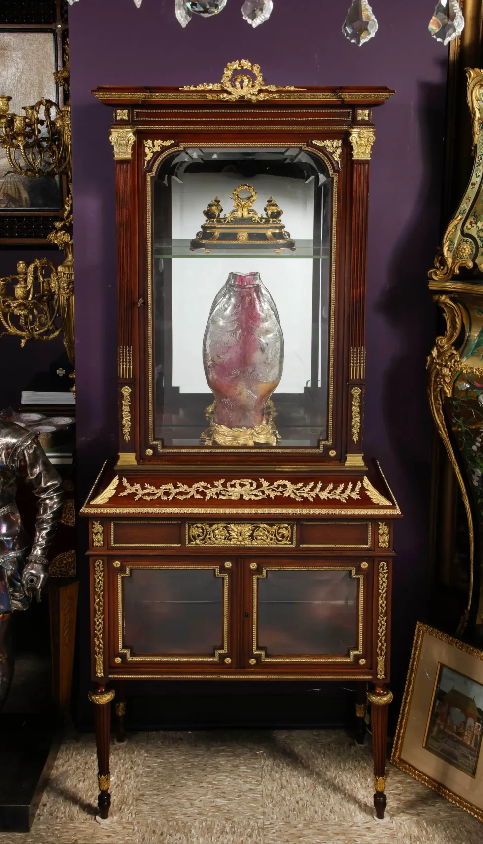 Exquisite French Ormolu-Mounted Mahogany and Glass Vitrine Cabinet - Image 15