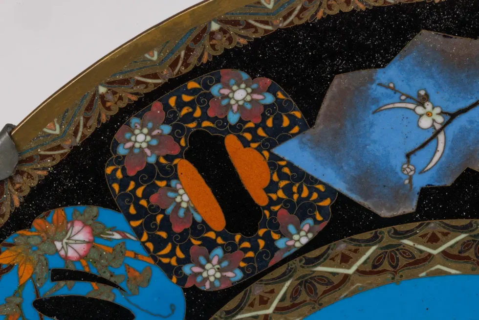 An Exquisite Large Pair of Meiji Period Cloisonné Enamel Plates with Tsubas - Image 2