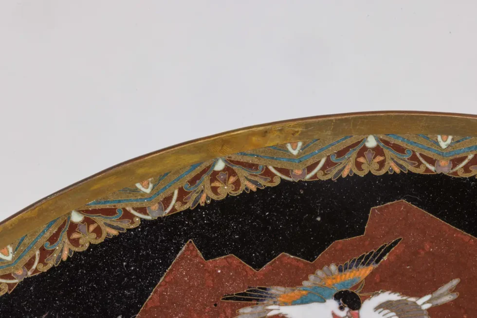 An Exquisite Large Pair of Meiji Period Cloisonné Enamel Plates with Tsubas - Image 4