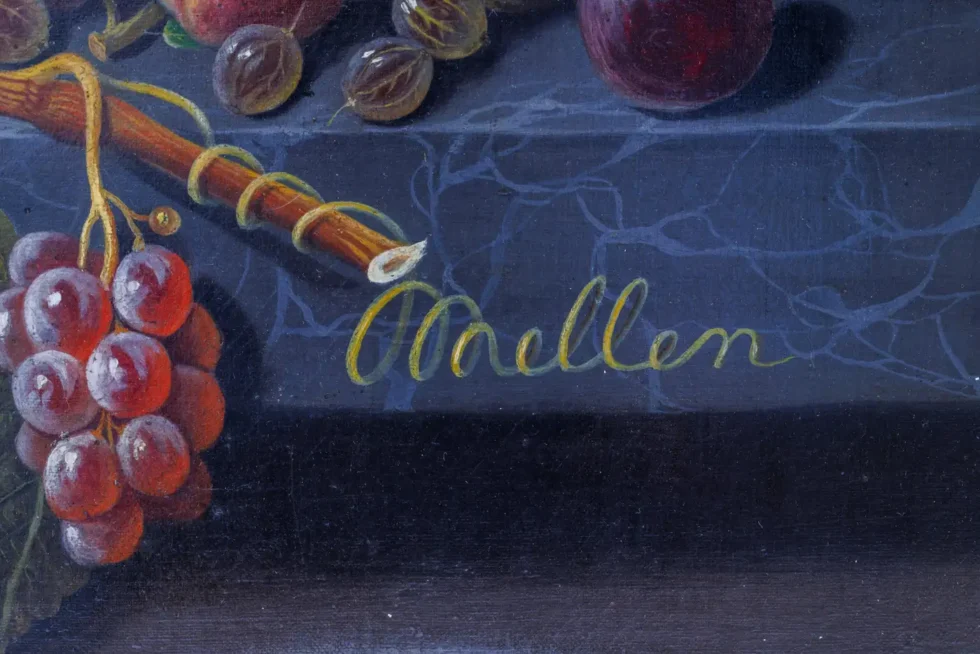 An Exceptional Two-Tiered Fruit Still Life Oil Painting, by Mary Mellen, C. 1850 - Image 6