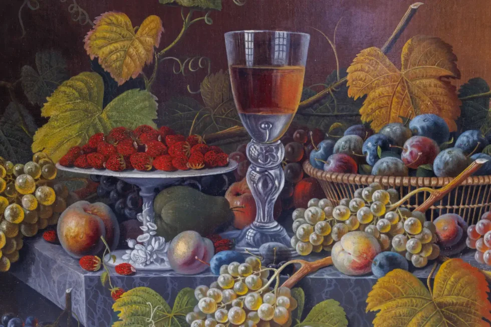 An Exceptional Two-Tiered Fruit Still Life Oil Painting, by Mary Mellen, C. 1850 - Image 5