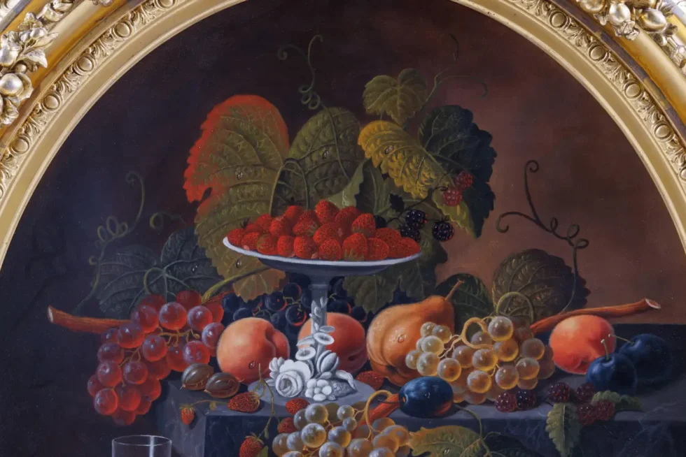 Severin Roesen (German/American, 1815-1882) Fruit Still Life with Wine Glass - Image 2