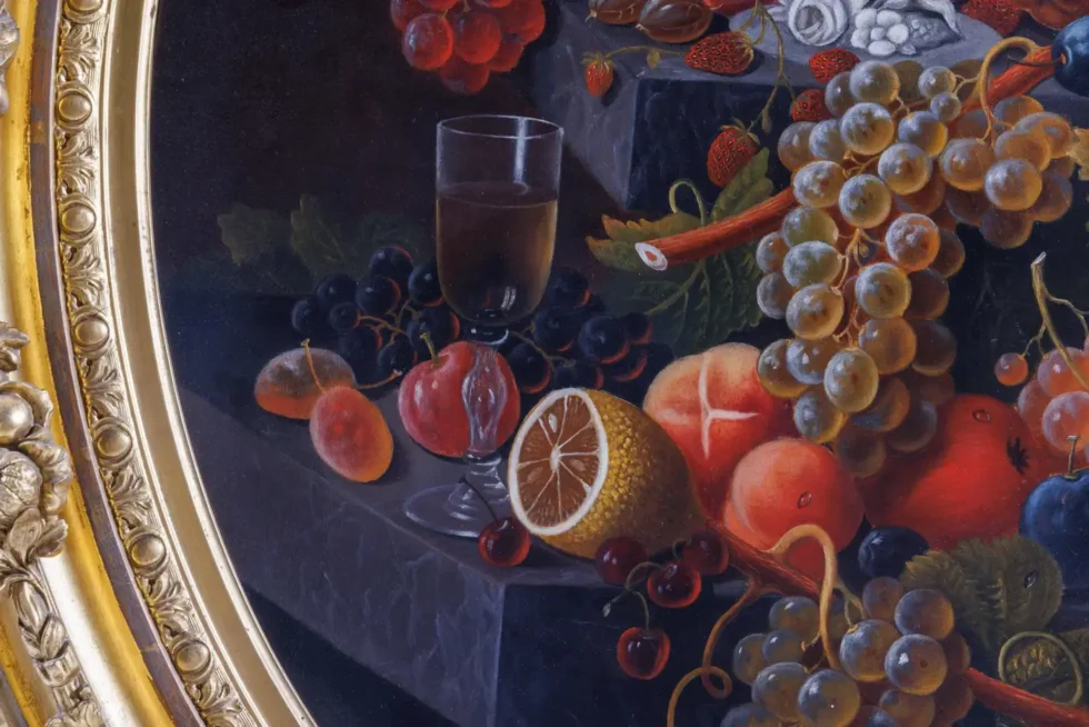 Severin Roesen (German/American, 1815-1882) Fruit Still Life with Wine Glass - Image 7