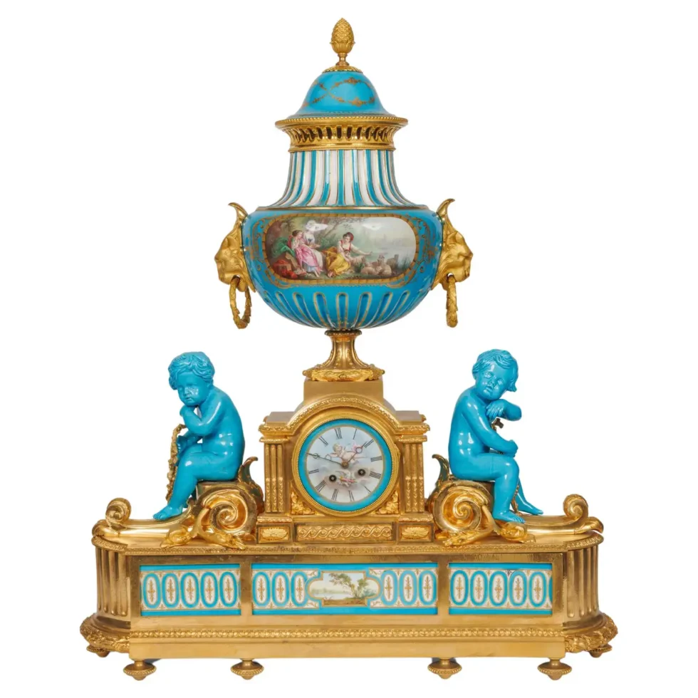 A Monumental and Exceptional French Ormolu and Turquoise Sevres Porcelain Clock