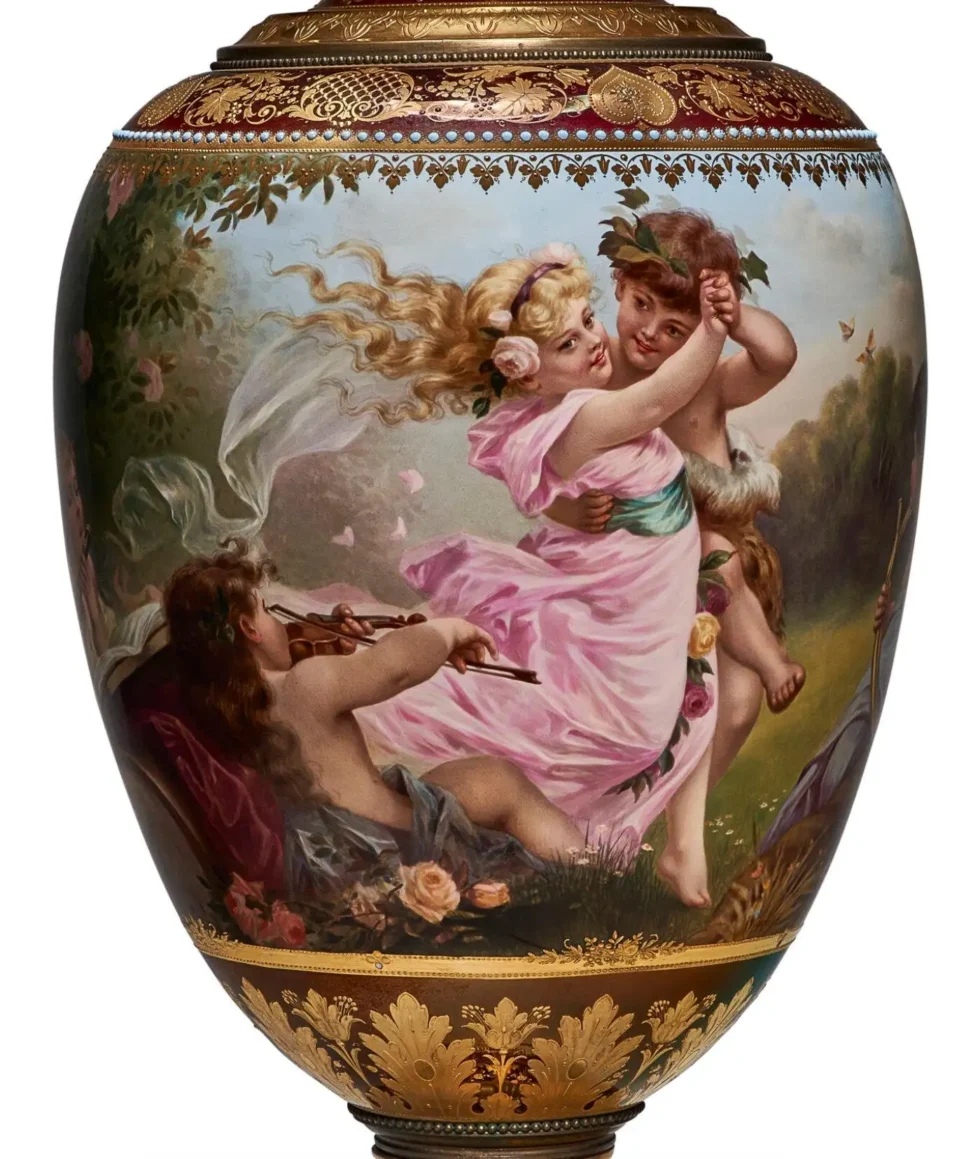 An Exceptional Berlin KPM Iridescent Jeweled Porcelain Vase "The Spring Dance" - Image 9