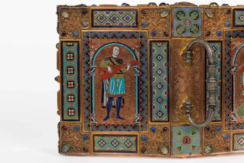 An Exceptional American Caldwell "Renaissance Style" Bronze and Enamel Humidor - Image 11