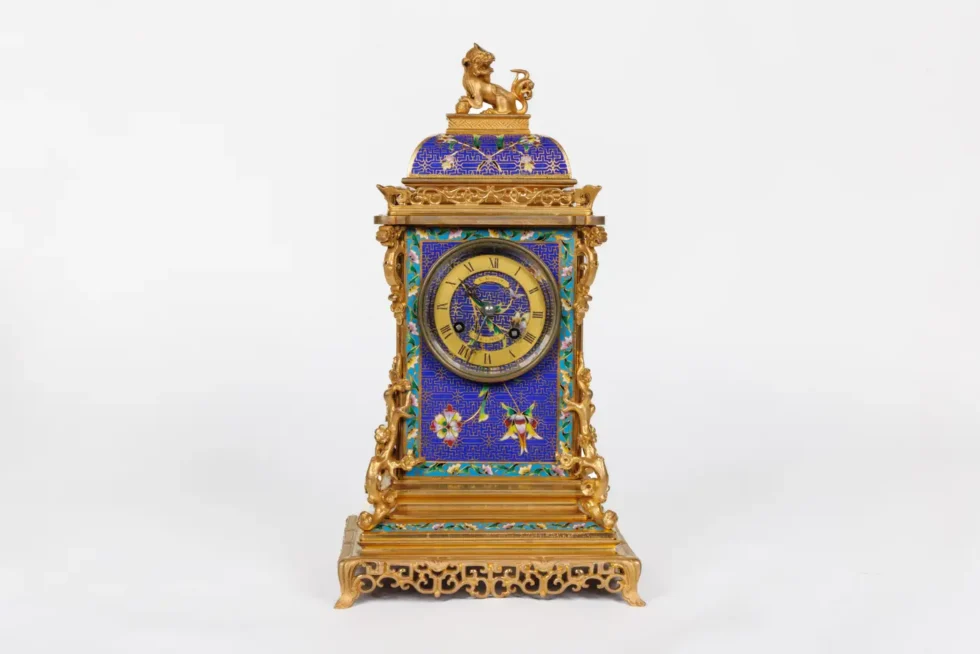An Exceptional French Japonisme Ormolu and Champleve Enamel Five Piece Clock Set - Image 20