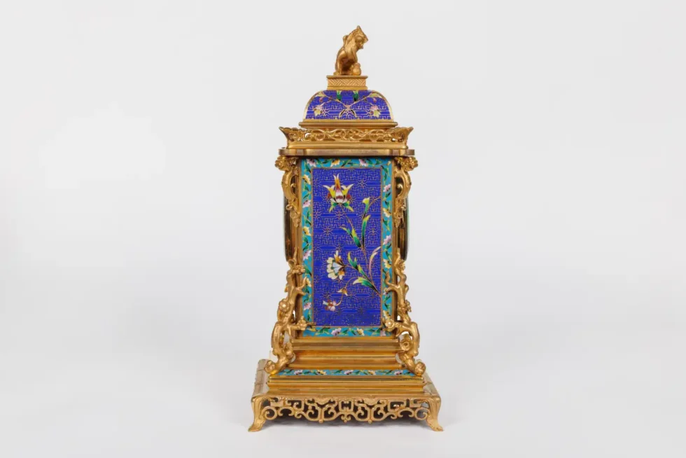 An Exceptional French Japonisme Ormolu and Champleve Enamel Five Piece Clock Set - Image 19