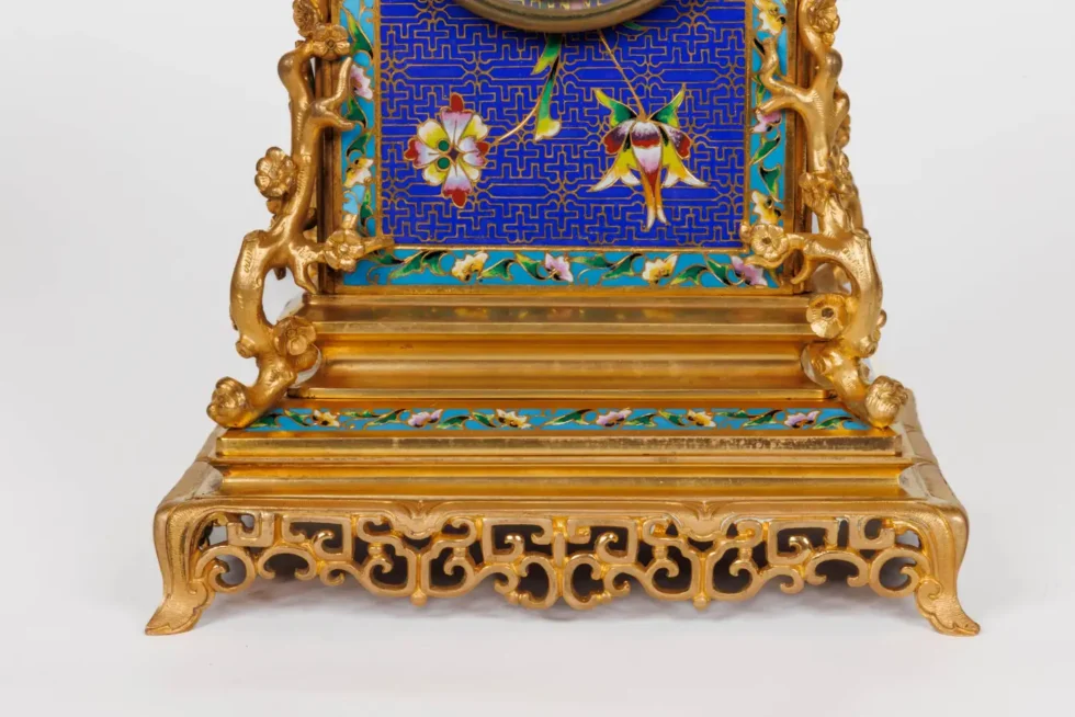 An Exceptional French Japonisme Ormolu and Champleve Enamel Five Piece Clock Set - Image 13