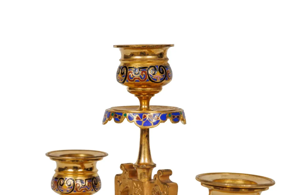 An Exceptional French Japonisme Ormolu and Champleve Enamel Five Piece Clock Set - Image 6
