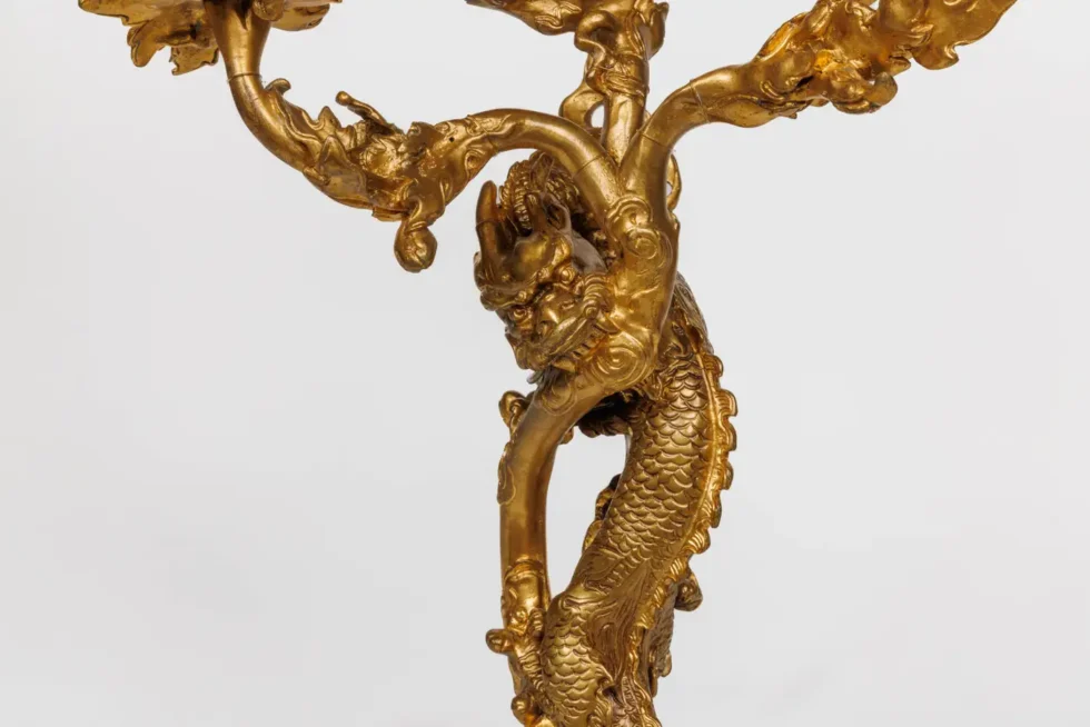 A Pair of French Japonisme Three-Light Dragon Bronze Wall Appliques, Lievre - Image 17