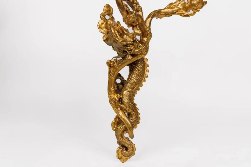 A Pair of French Japonisme Three-Light Dragon Bronze Wall Appliques, Lievre - Image 16