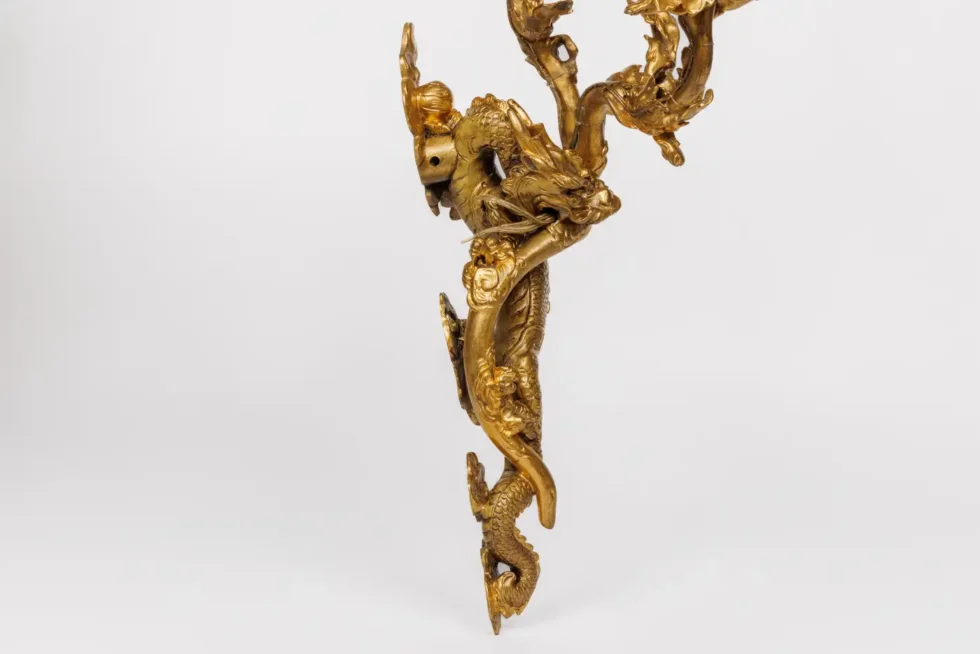 A Pair of French Japonisme Three-Light Dragon Bronze Wall Appliques, Lievre - Image 15