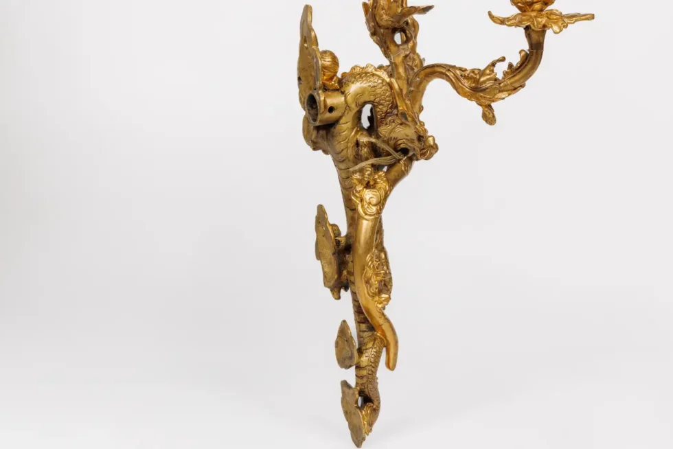 A Pair of French Japonisme Three-Light Dragon Bronze Wall Appliques, Lievre - Image 14